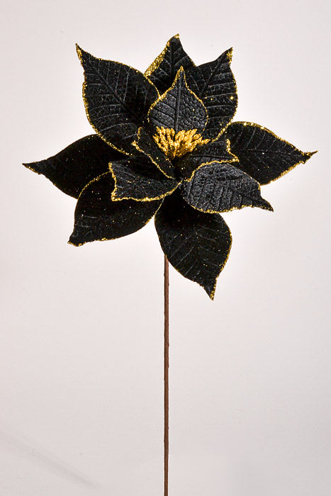22" Velvet Leaf Poinsettia Stem Black/Gold