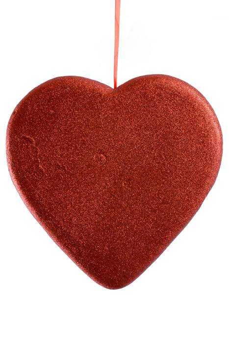 14" Hanging Glitter Solid Heart Red