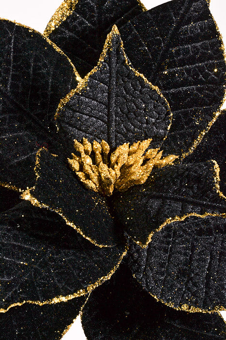22" Velvet Leaf Poinsettia Stem Black/Gold