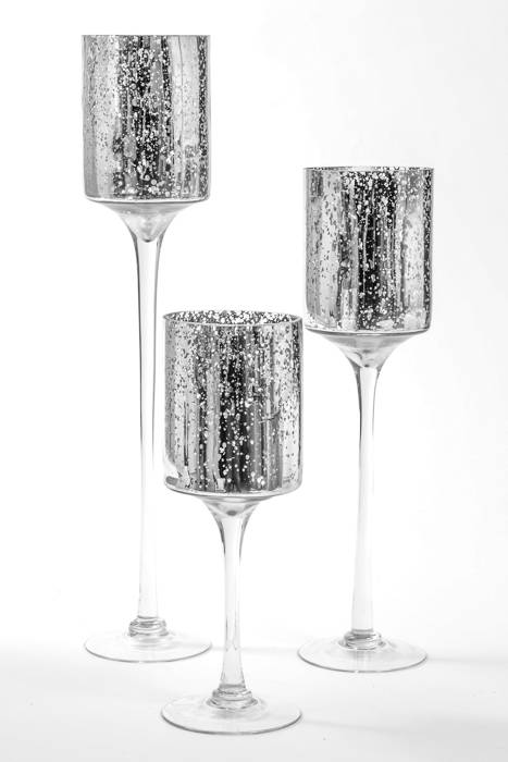 12"/15.75"/19.75" Candle Holder Mercury Silver Set/3