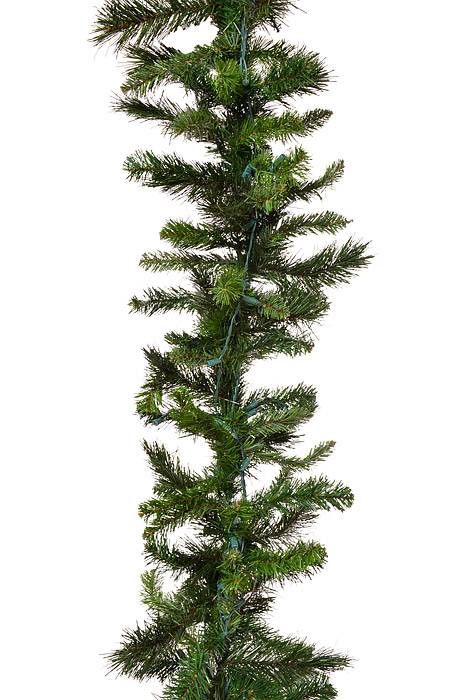9ft X 14" Deluxe Evergreen Garland W/Lights Green