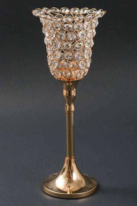 14.5" Crystal Candle Holder Gold