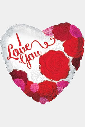 17" Heart Foil Balloon Ily Big Roses White/Red Pkg/10