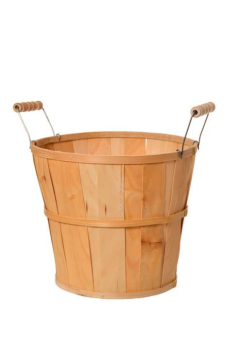 9.5" Round Split Wood Bushel W/wire Handles Natural
