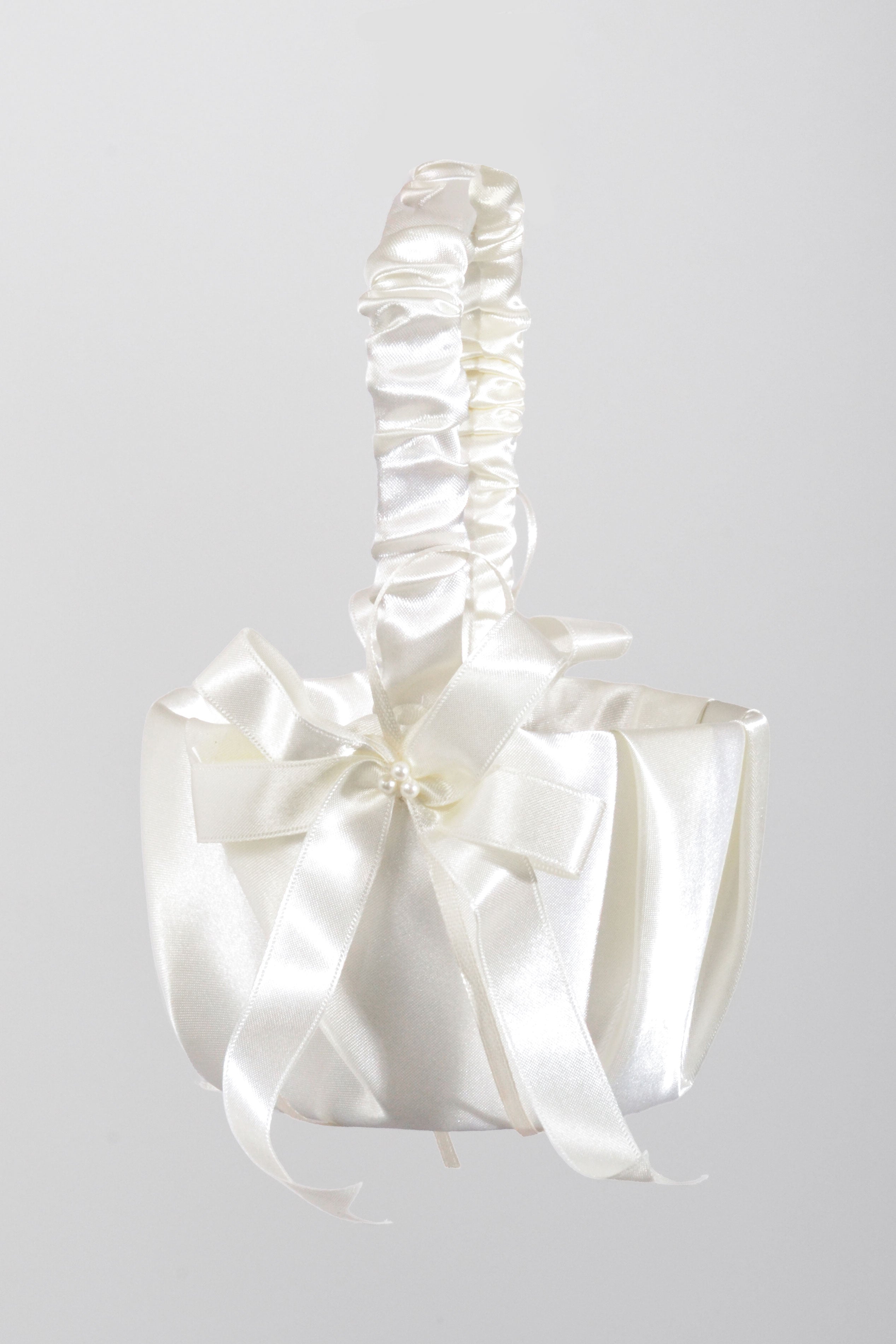 8" Satin Basket With Pearl Ivory