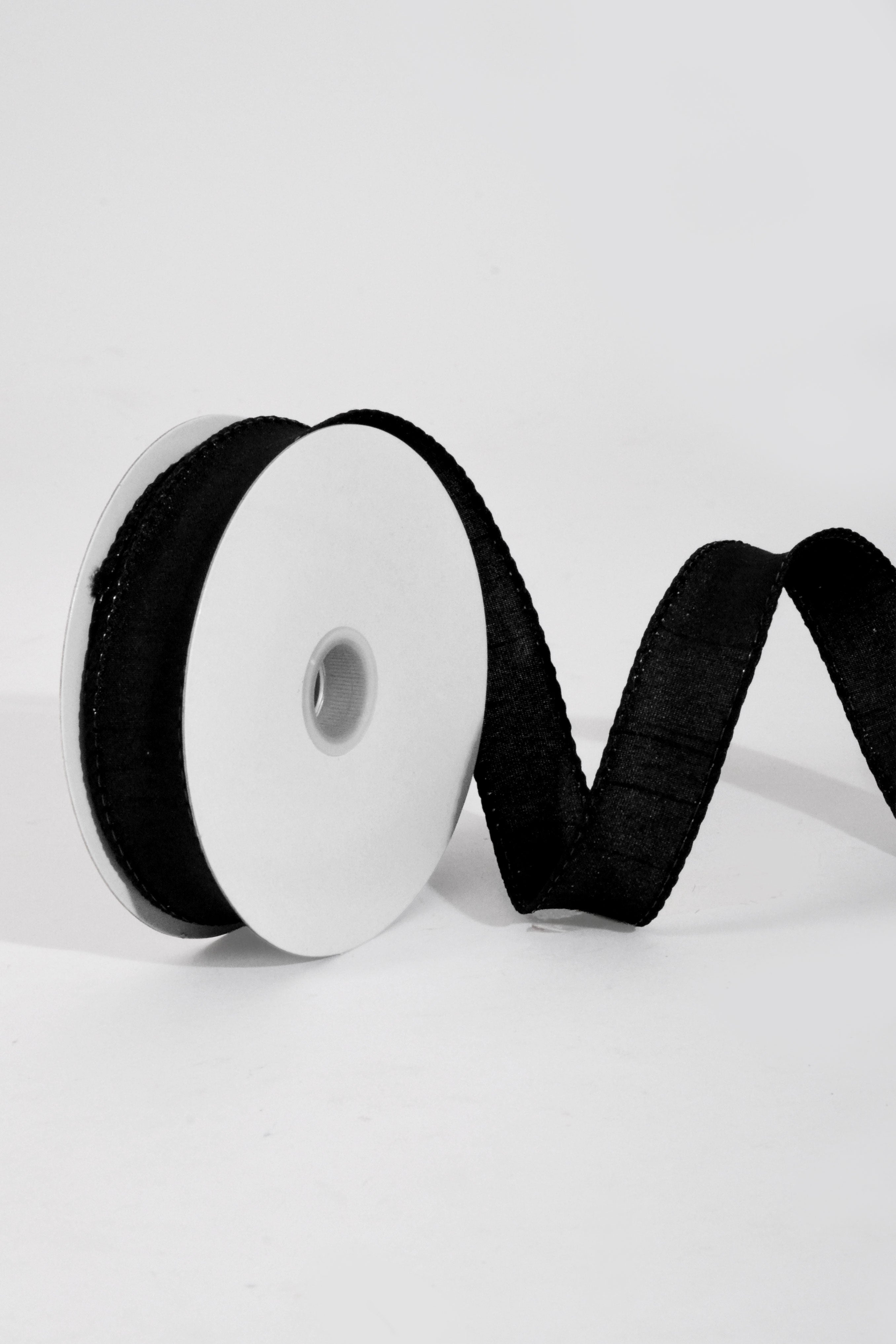 7/8" X 10Yds Wired Faux Dupion Ribbon Black