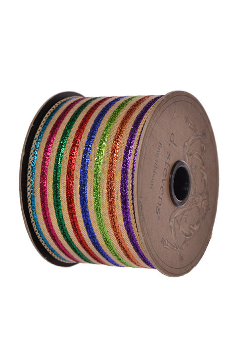 2.5" X 10Yds Wired Jacquard Lame Colors Stripes Ribbon Light Gold