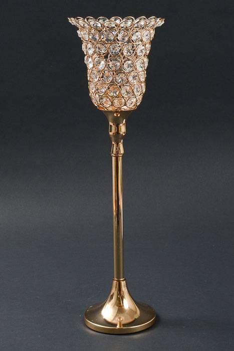 18.25" Crystal Candle Holder Gold