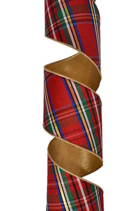 4" X 10Yds Wired Faux Dupion Diagonal Nutcracker Ribbon Blue/Gold/Red
