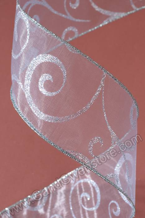 2.5" X 50yds Wired Swirl Ribbon Iced Blue