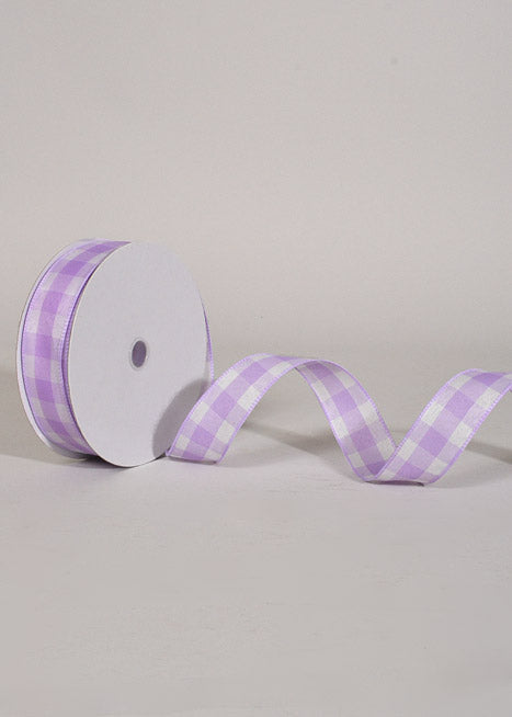 1.5" X 50Yds Wired Spring Check Ribbon Lavender/White