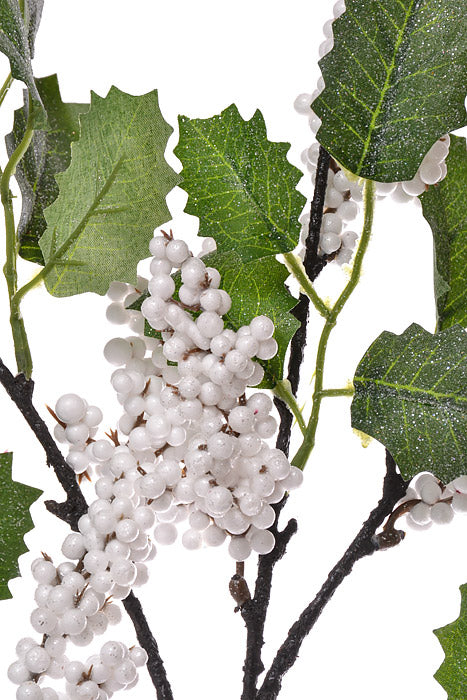 30" Holly Berry Spray With Glitter White