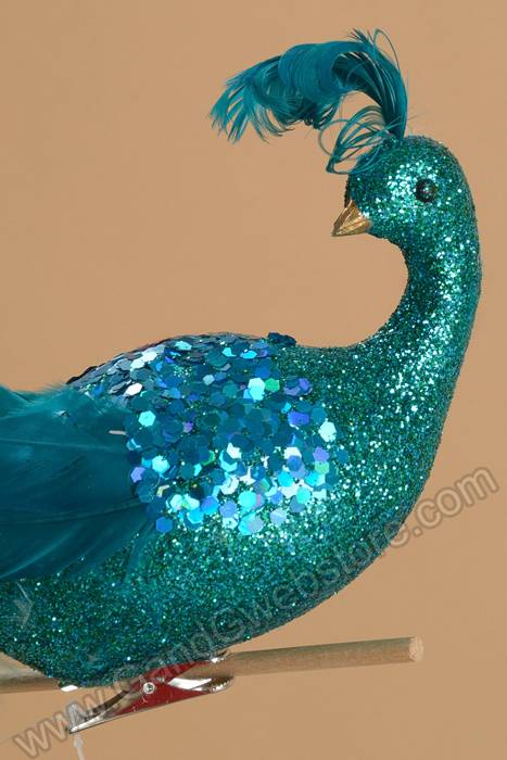 18" Glittered Peacock W/clip Turquoise