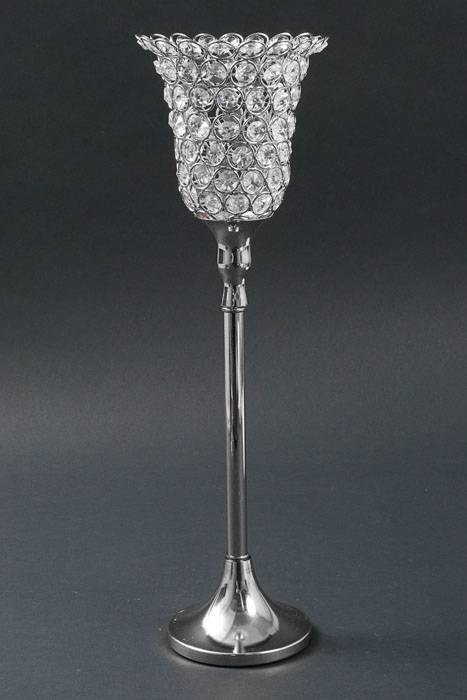 18.25" Crystal Candle Holder Silver