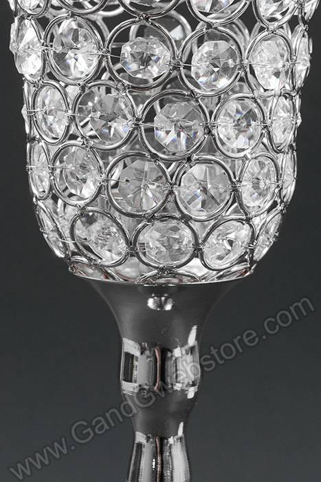18.25" Crystal Candle Holder Silver