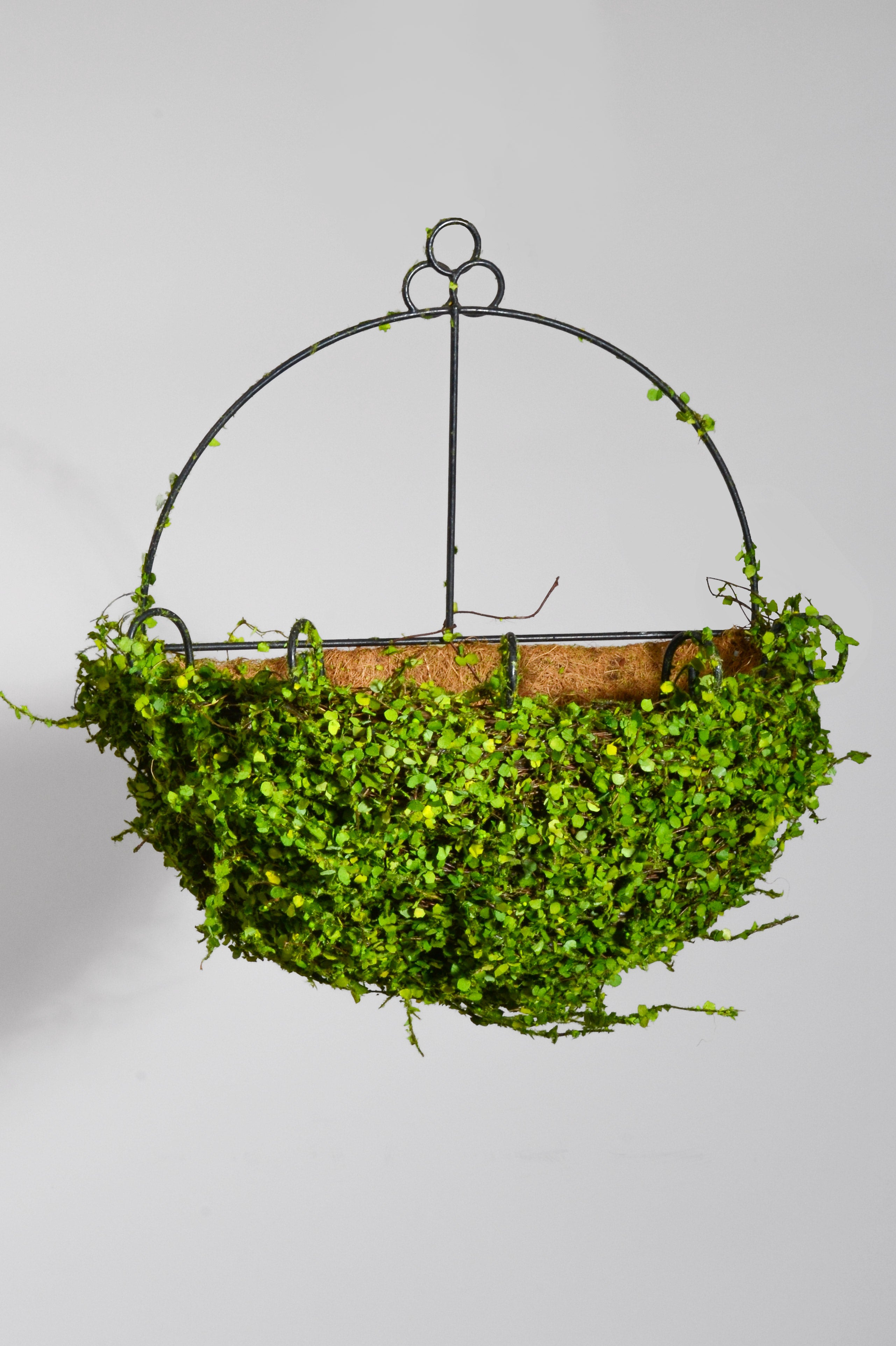 13" Metal Wall Basket W/Leaves Green