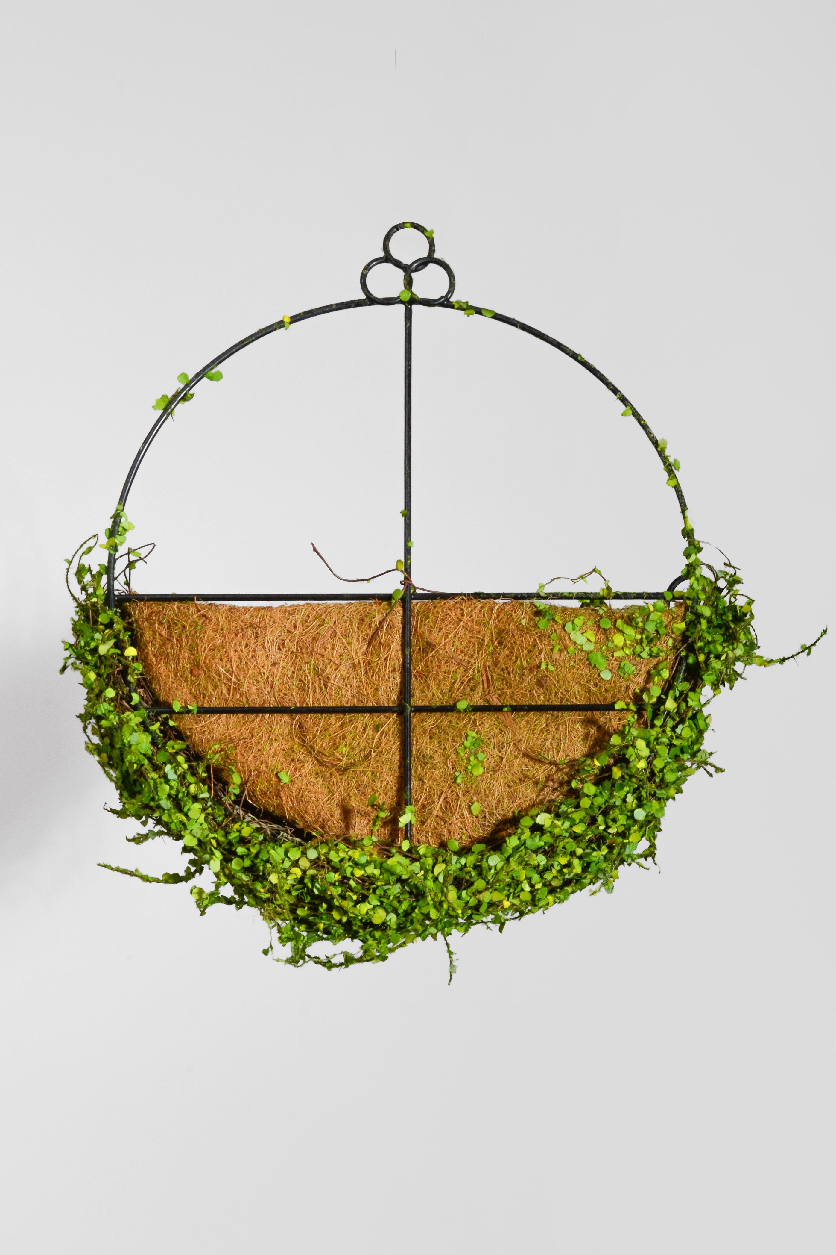 13" Metal Wall Basket W/Leaves Green