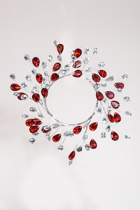 4.5" Metal Jewel Candle Ring Red/Clear