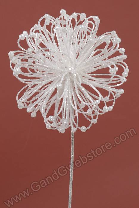 23" Glitter Flower Ball Spray White