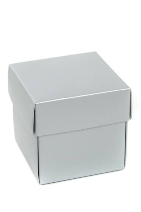 2" Cube Paper Gift Box W/lid Silver Pkg/24
