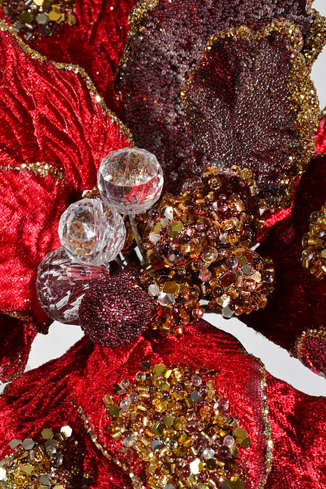 24" Glitter Edged Jewel Poinsettia Stem Claret