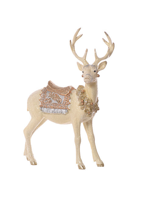 16" Resin Stand Deer W/Glitter Saddle & Blanket Ivory Champagne