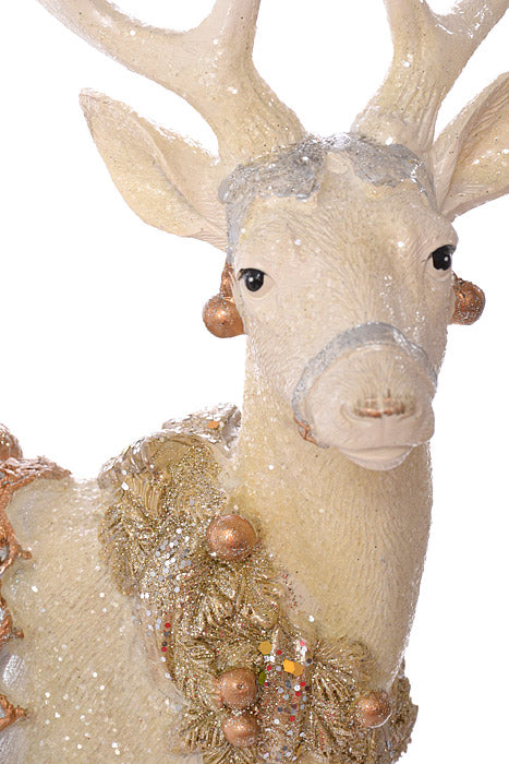 16" Resin Stand Deer W/Glitter Saddle & Blanket Ivory Champagne