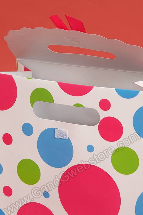 7.5" X 10.5" X 3.5" Paper Gift Bag W/bow Polka Dot Fuchsia Pkg/12