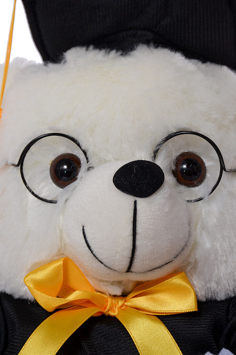 12" Graduation Bear With Glass White/Black