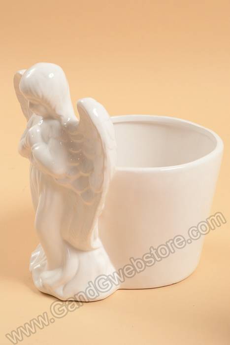 6.5" X 5.5" Round Angel Ceramic Pot White