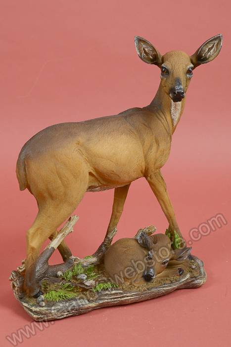 15.5" Resin Standing Doe & Fawn Brown