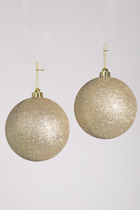 140Mm Glitter Ball Ornament Champagne Pkg/2