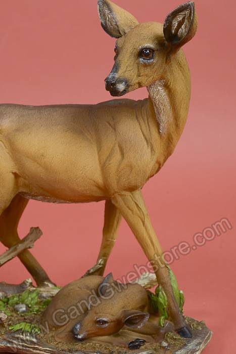 15.5" Resin Standing Doe & Fawn Brown