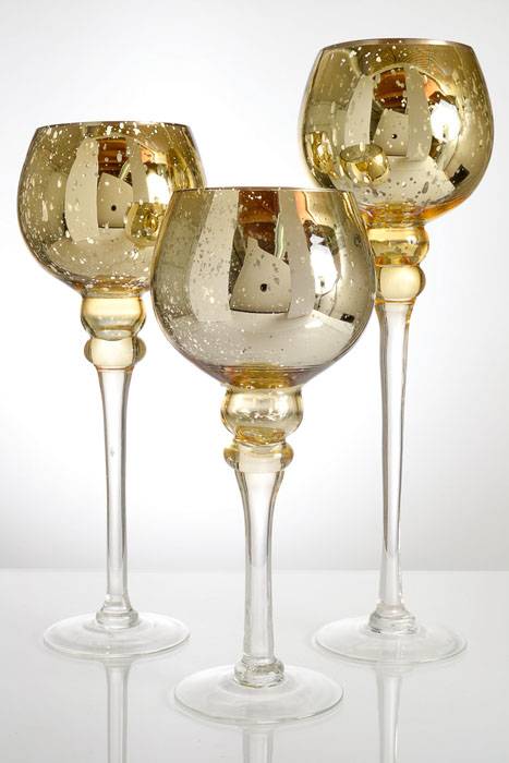 12"/14"/16" Mercury Glass Candle Holder Gold Set/3