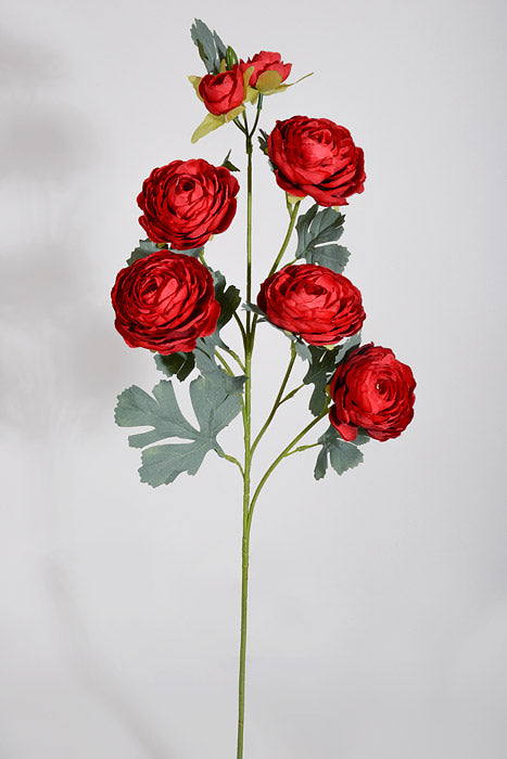 28" Silk Ranunculus W/2 Buds Spray Red