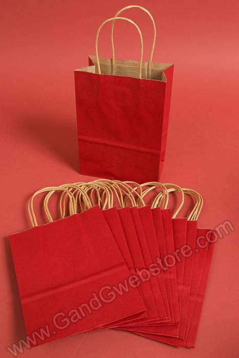 6" X 8.25" X 3" Kraft Shopping Bag Red Pkg/12