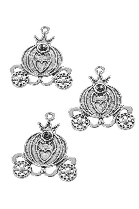 1.25" Pumpkin Coach Metal Charm Silver Pkg/10