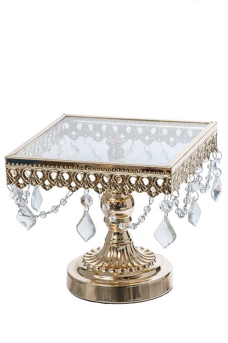 7" /9" /10.5" Square Metal/glass Cake Stand W/crystal Gold