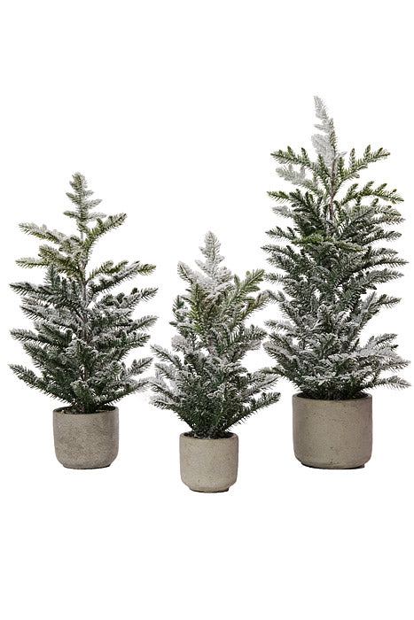 15"-24" Snow Pine Tree With Pot Green/White Set/3