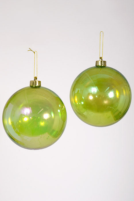 140Mm Clear Ball Ornament Green/Iridescent Pkg/2