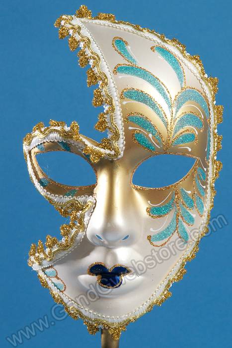 20" Lady Mask W/stick Gold/aqua/navy