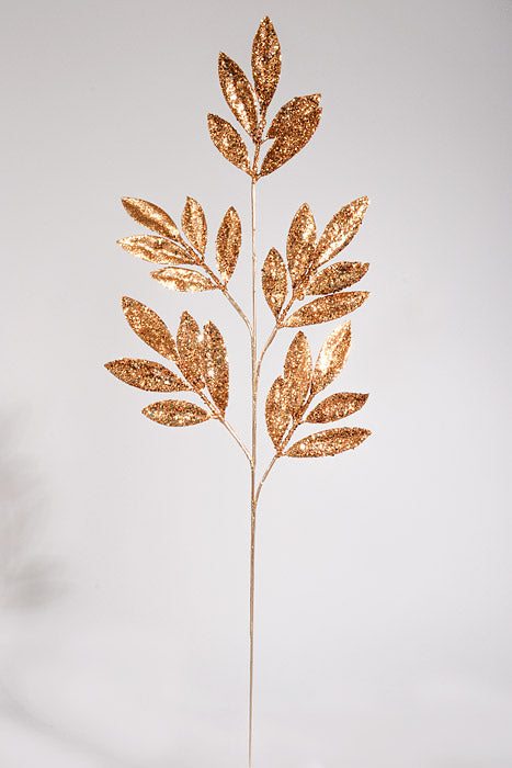 31.5" Glitter Bay Leaf Spray Gold