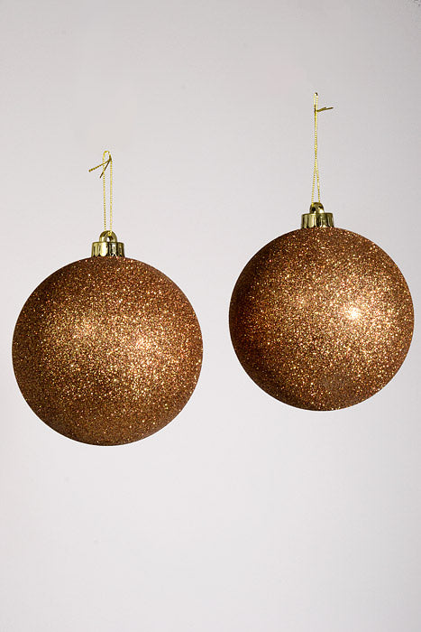 140Mm Glitter Ball Ornament Copper Pkg/2