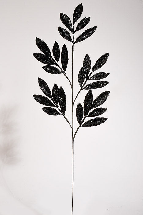 31.5" Glitter Bay Leaf Spray Black