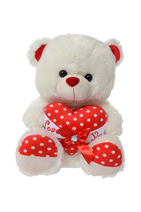 16" Bear with Heart White/Red