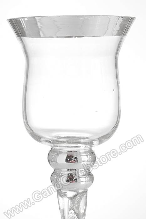 11.75"/13.75"/15.75" Glass Candle Holder Clear/silver Set/3