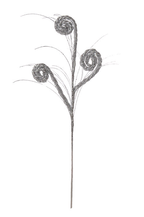 27" Glitter Curly Spray Silver