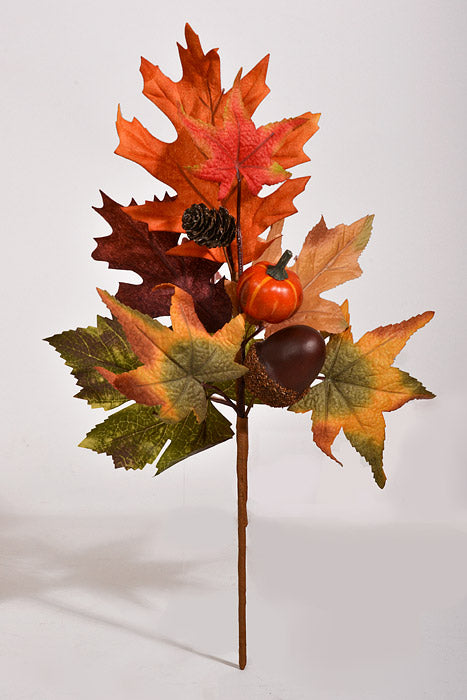 16" Artificial Pumpkin Cone Maple Spray Orange/Green