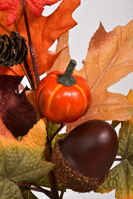 16" Artificial Pumpkin Cone Maple Spray Orange/Green