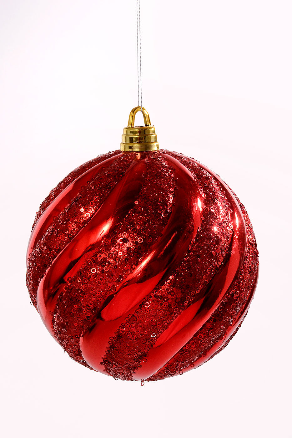 300Mm Plastic Pumpkin Ball With Glitter/Sequin Ornament Red
